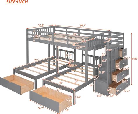 Bellemave Full Over Twin & Twin Bunk Bed, Stairway India | Ubuy