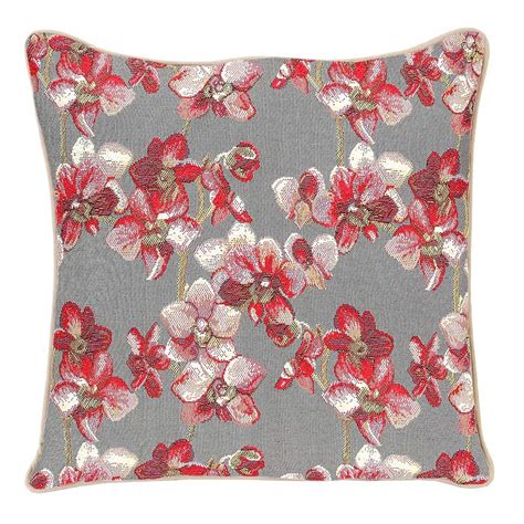 Buy Signare Tapestry Grey and Red Designer Floral Art Cushion Cover ...