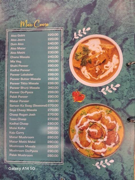 Menu at Krishna Dhaba, Samalkha