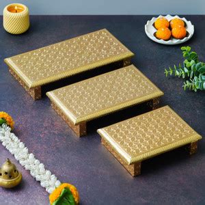WEBELKART Premium Brass Fitted Golden Rajwadi Chowki/Patla/Pooja Chowki ...