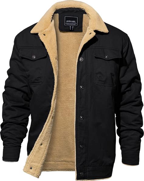 EKLENTSON Mens Winter Coats Thick Thermal Warm Fleece Lined Lapel Cargo ...