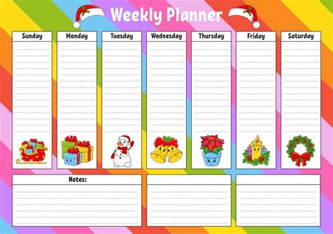 Weekly planner bright colorful blank printable template christmas theme ...