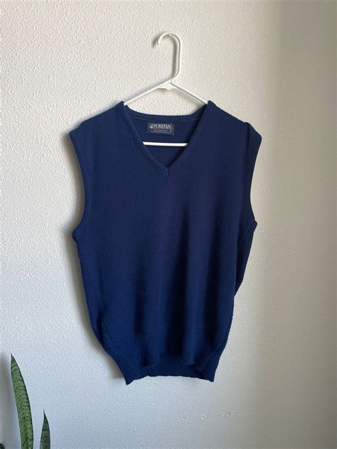 Vintage Blue Sweater Vest, Puritan Acrylic Large Dark Blue Sweater Vest ...