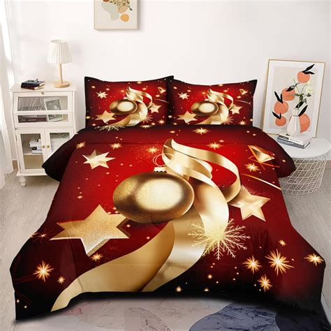 Amazon.com: CCoutueChen Christmas Comforter Set King Size, Red and Gold ...