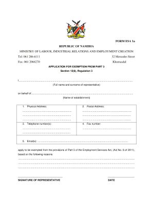 Fillable Online FORM ESA 1a REPUBLIC OF NAMIBIA MINISTRY OF ... Fax ...
