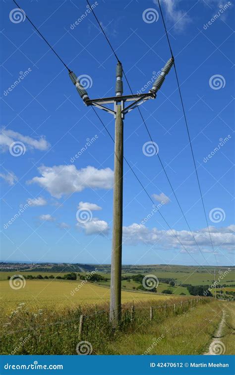 British Rural Electricity Pole. Stock Photo - Image of cable, clouds ...