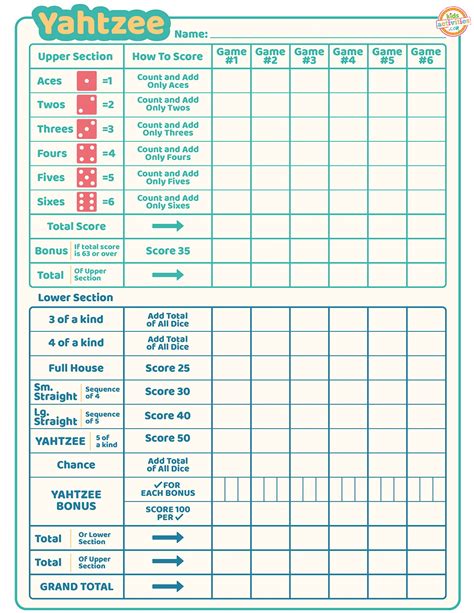 Yahtzee Score Card Printable Pdf