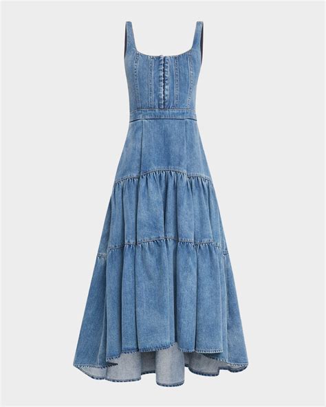 Alice + Olivia Diana Structured Denim Midi Dress | Neiman Marcus