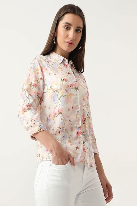 Multi-coloured Printed Casual Three-Quarter Sleeves Spread Collar Women ...