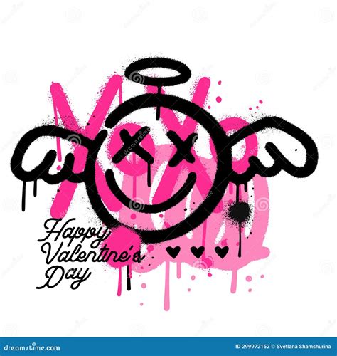 Spray Graffiti Winged Cupid Emoji Over Sprayed Abstract Shapes and Xoxo Lettering. Trendy 90s ...