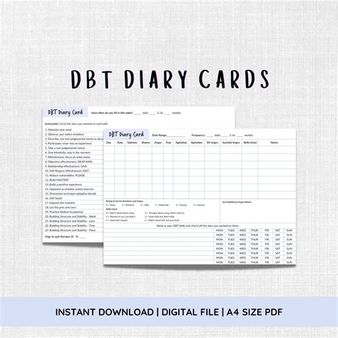DBT Diary Cards | Diary Card Worksheet & DBT Skills Tracker Printable ...