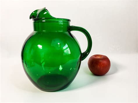 Vintage Green Glass Pitcher - Rould Large Emerald Green Pitcher w ...
