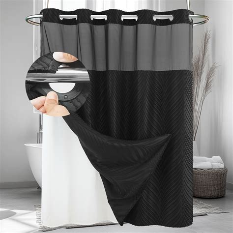 Siiluminisoy Black Hookless Shower Curtain with Snap in Liner, Boho ...