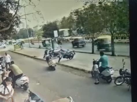 Rajkot 150 Feet Ring Road Triple Accident; BRTS Bus Crashes Cars CCTV ...
