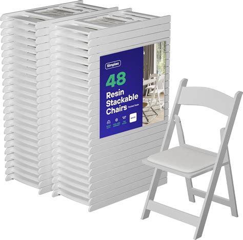 Amazon.com: SIMPLEX 48 White Folding Chairs – Resin Stackable Foldable ...