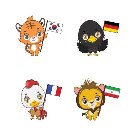 Cute national animals with their country flags 1430480 Vector Art at Vecteezy