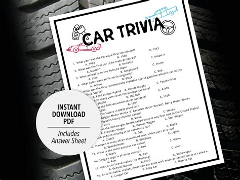 Car Trivia Game | Printable Car Quiz (PDF Download) - Etsy