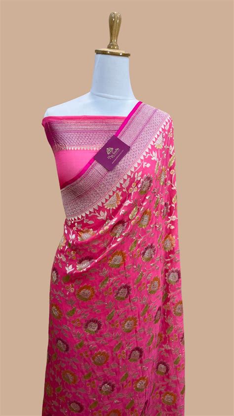 Khaddi Georgette Handloom Banarasi Saree - Water Zari – The Crafts Banaras