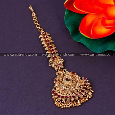 Traditional Grand Bride Maang Tikka | Matte Gold Plated | Sasitrends