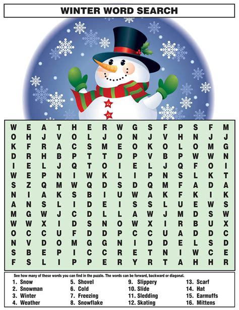 Winter Word Search Printable