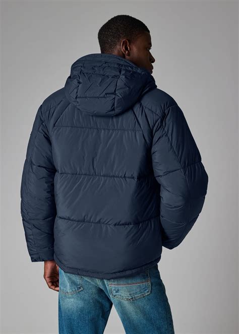 Men's Navy Blue Recycled Polyester Hooded Puffer Jacket