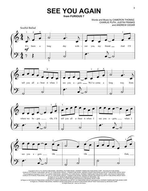 See You Again Sheet Music from Fast & Furious 7 by Charlie Puth, Wiz ...
