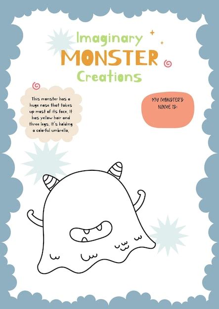 Flat design vector cute monster drawing printable for kids activity ...