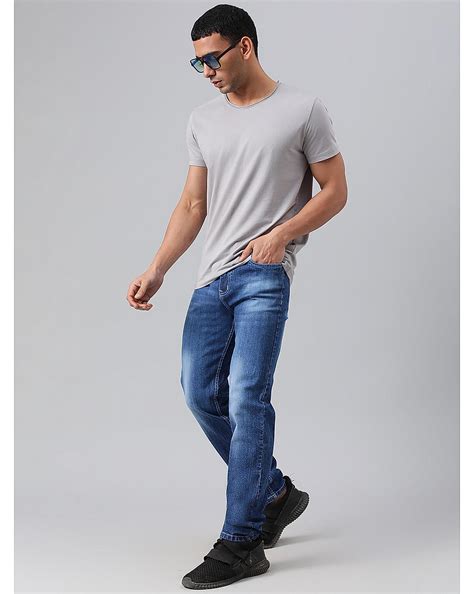 Kotty Men Regular Mid Rise Blue Solid Jeans