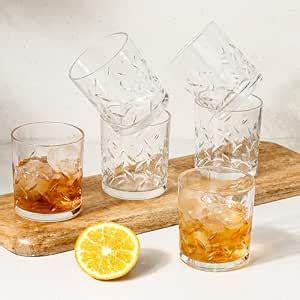 The Earth Store Leaf Transparent Whisky Glass Set of 6, 350 ML Each ...