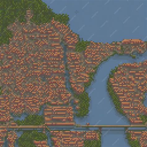 Pixel art que representa un encantador mapa de una pequeña ciudad con ...