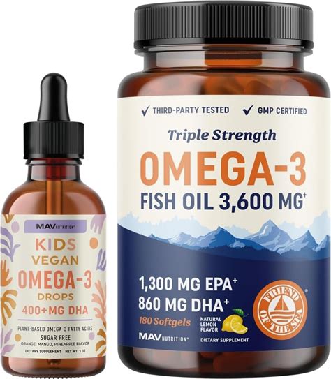 Amazon.com: Omega 3 Fish Oil Softgels and Omega 3 Liquid Drops for Kids ...
