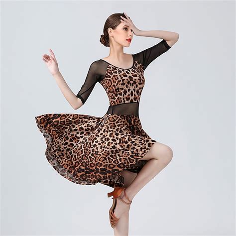Latin Dance Dress Leopard Print Solid Splicing Women's Training ...