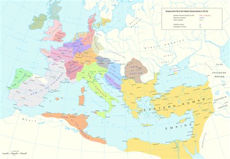 Europe at the fall of the Western Roman Empire in 476 AD European ...