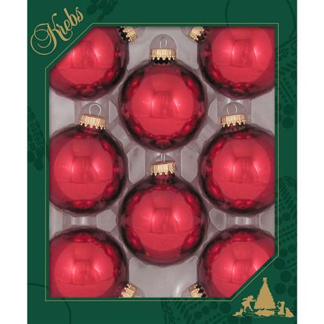 8ct December Red Shiny Glass Christmas Ball Ornaments 2.5" (67mm ...