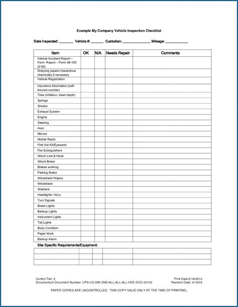 √ Free Printable Truck Maintenance Checklist Template | Checklist Templates