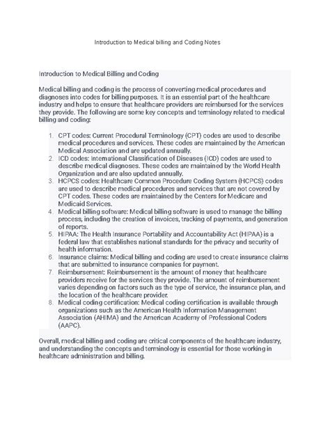 Untitled document - lecture notes - Introduction to Medical billing and ...