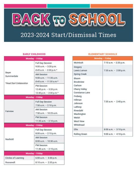 Back-to-School 2023-2024 Start/Dismissal Times | Rockford Public Schools