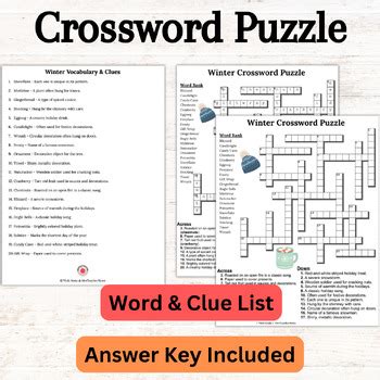 Winter Secular Non-Religious Theme 20 Key Words Crossword Puzzle & Word ...