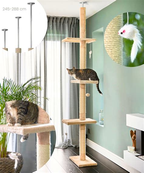 Runesol Floor to Ceiling Beige Cat Tree for Indoor Cats, Easy to ...