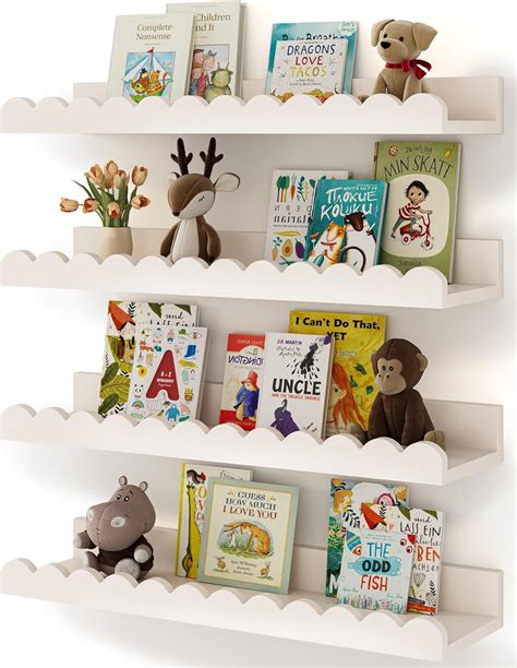 Amazon.com: Shario Nursery Book Shelves, 4-Pack White Floating Shelves ...