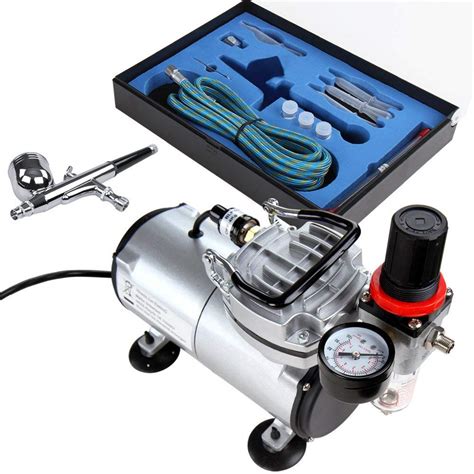 Timbertech Airbrush Compressor Kit ABPST05, Single Piston Quiet 1/6hp ...