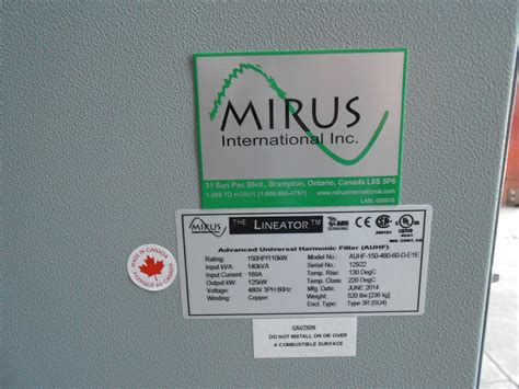 MIRUS INTERNATIONAL AUHF-150-480-60-D-E1E 169 A lineator harmonic ...