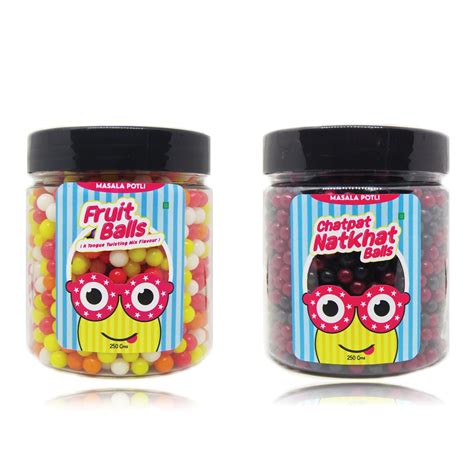 Fruit Ball and Chatpat Natkhat Balls Candy 250 Grams Each – Masala Potli