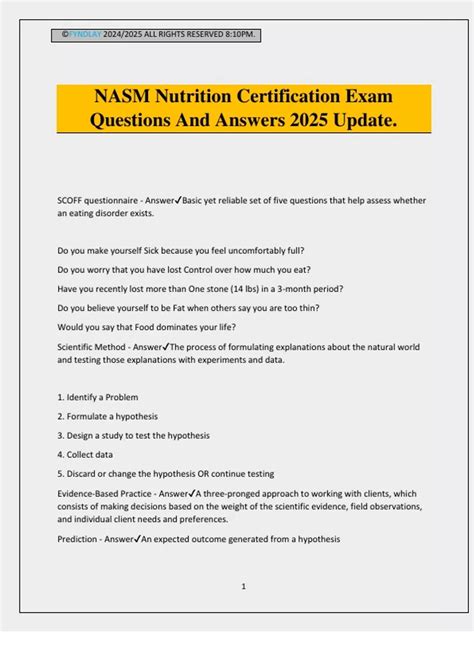 NASM Nutrition Certification Exam Questions And Answers 2025 Update ...