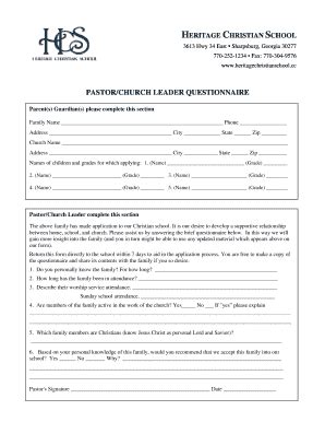 Fillable Online heritagechristianschool Pastor-Church Leader ...