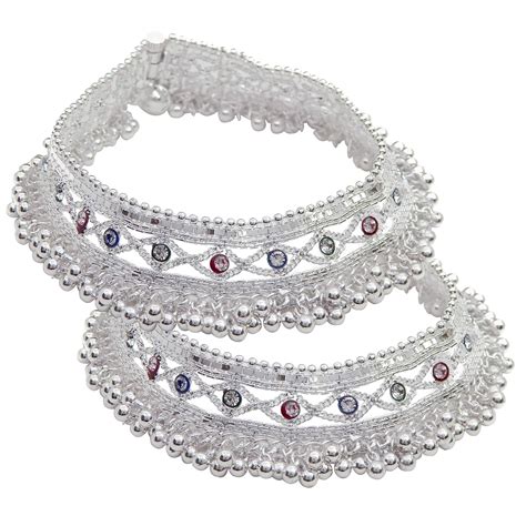 Buy Fresh Vibes Traditional Indian Heavy Silver Payal for Women with ...