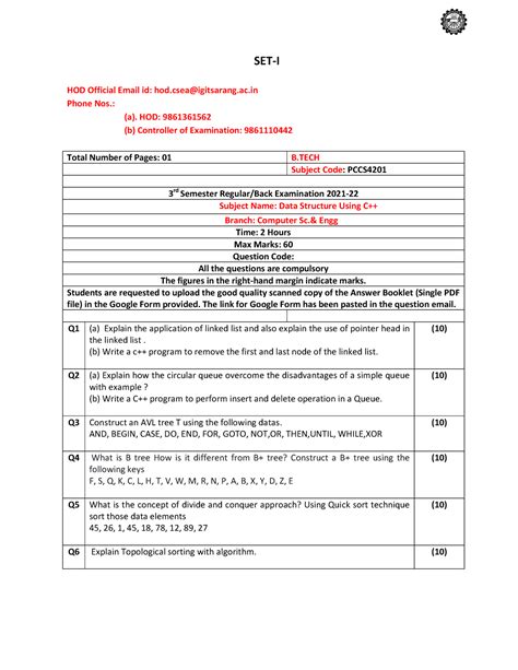3rd CSE DSUC++ SET-1 - Gxjdkd Yan jo hing - SET-I HOD Official Email id ...