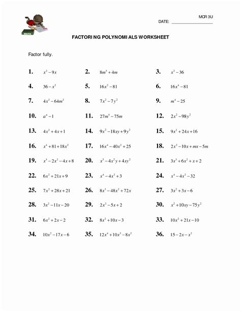 factoring polynomials practice worksheet
