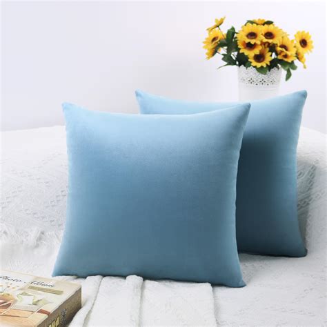 Amazon.com: QUORGVES Light Blue Velvet Throw Pillow Covers 20x20 Inch ...