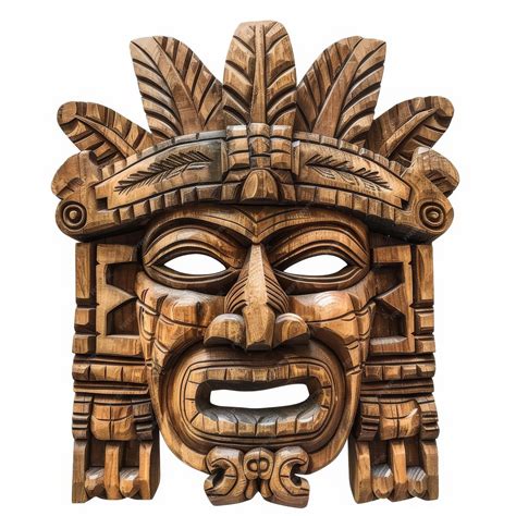 Wooden Mayan Mask Isolated Carved Mexican Tribe Mask Wooden Masks of ...